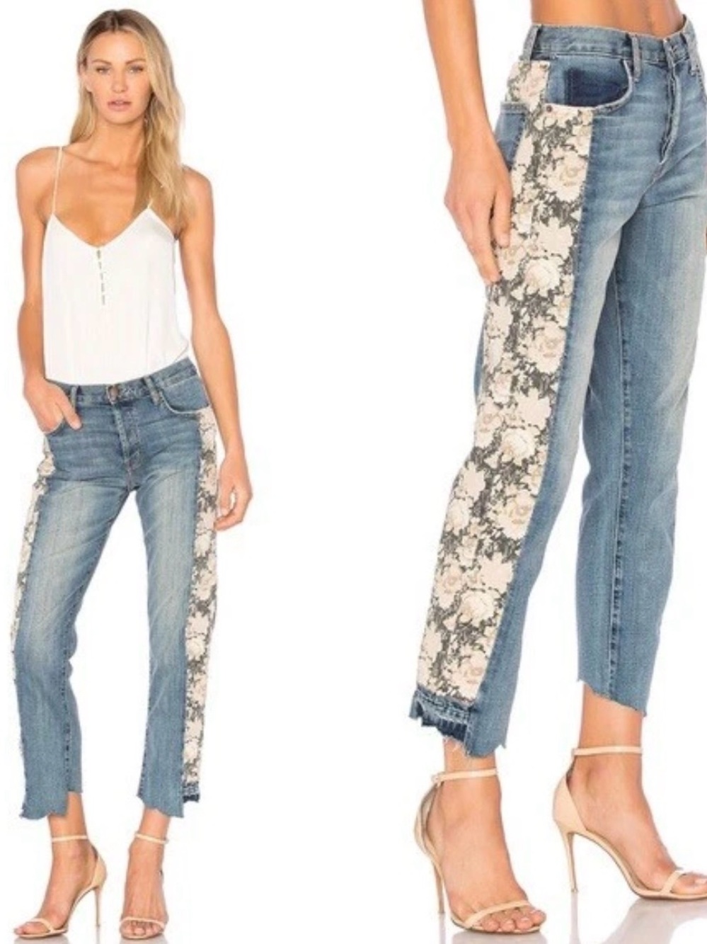 CURRENT/ELLIOTT The Uneven Seemed Original Straight Floral Jeans